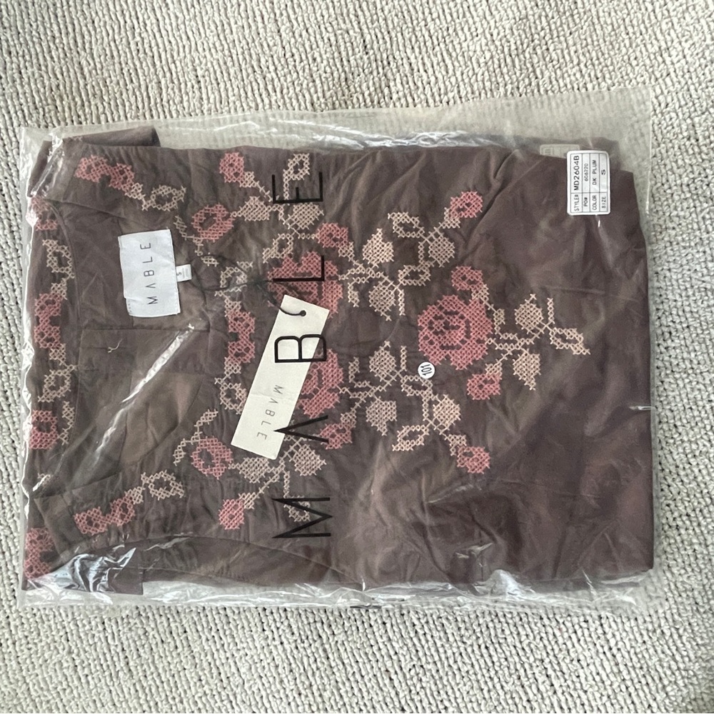 Anthropologie Mable dark plum embroidery print Floral mini dress S NWT - Picture 12 of 12